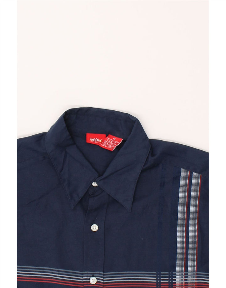MOSSIMO Mens Short Sleeve Shirt Medium Navy Blue Striped Polyester Vintage Mossimo and Second-Hand Mossimo from Messina Hembry 