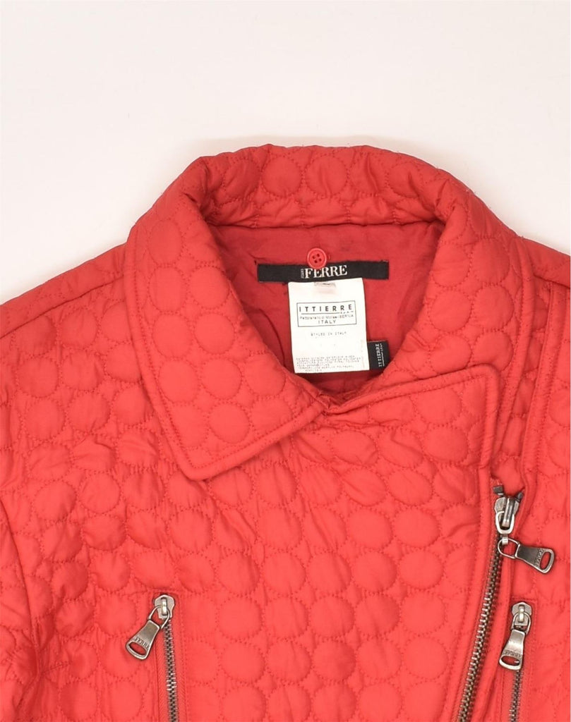 FERRE Womens Quilted Jacket UK 14 Large Red Acrylic | Vintage Ferre | Thrift | Second-Hand Ferre | Used Clothing | Messina Hembry 