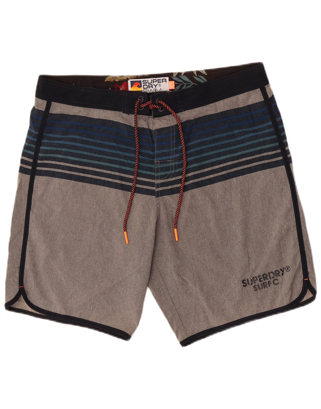 Superdry Mens Graphic Regular Swimming Shorts Large Grey Striped Polyester