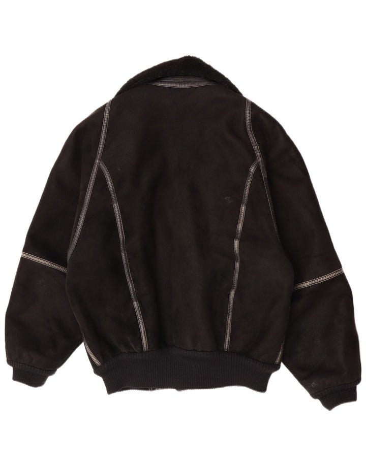 Vintage Mens Shearling Jacket IT 50 Large Black Shearling