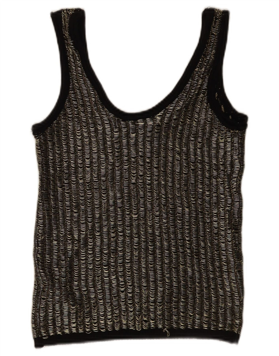 Zara Womens Crop Vest Top UK 12 Medium Black Striped Viscose