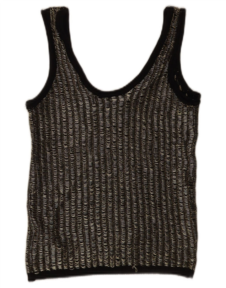 Zara Womens Crop Vest Top UK 12 Medium Black Striped Viscose