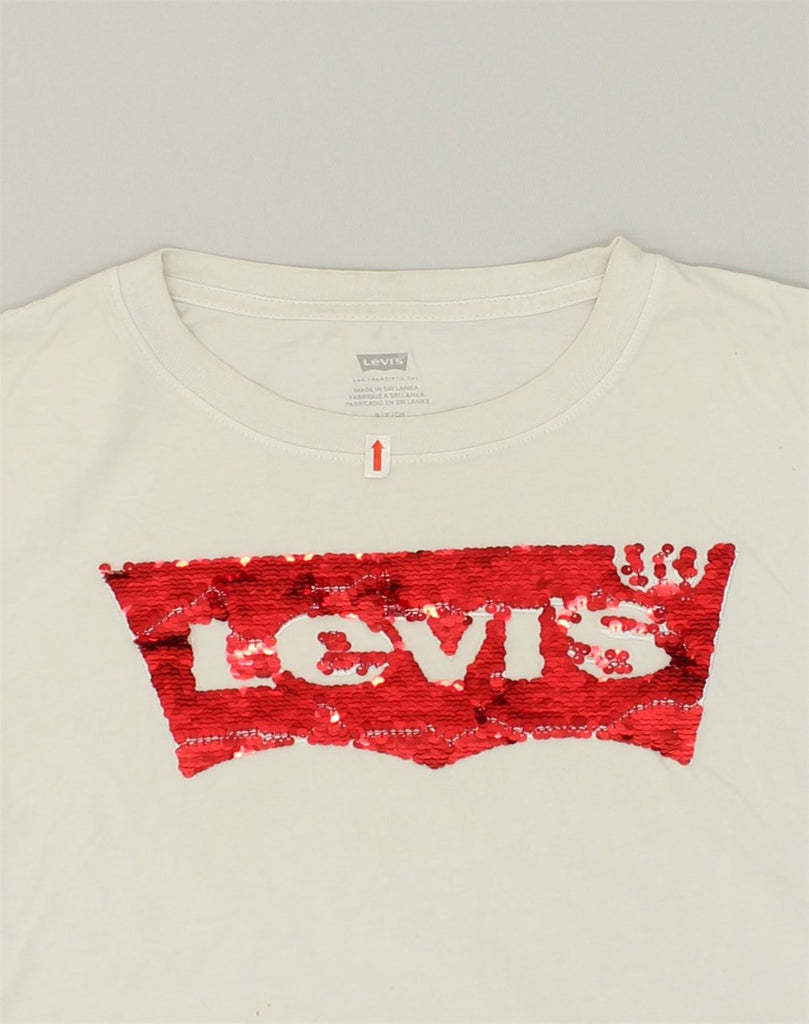 LEVI'S Womens Crop Graphic T-Shirt Top UK 8 Small White Cotton | Vintage Levi's | Thrift | Second-Hand Levi's | Used Clothing | Messina Hembry 