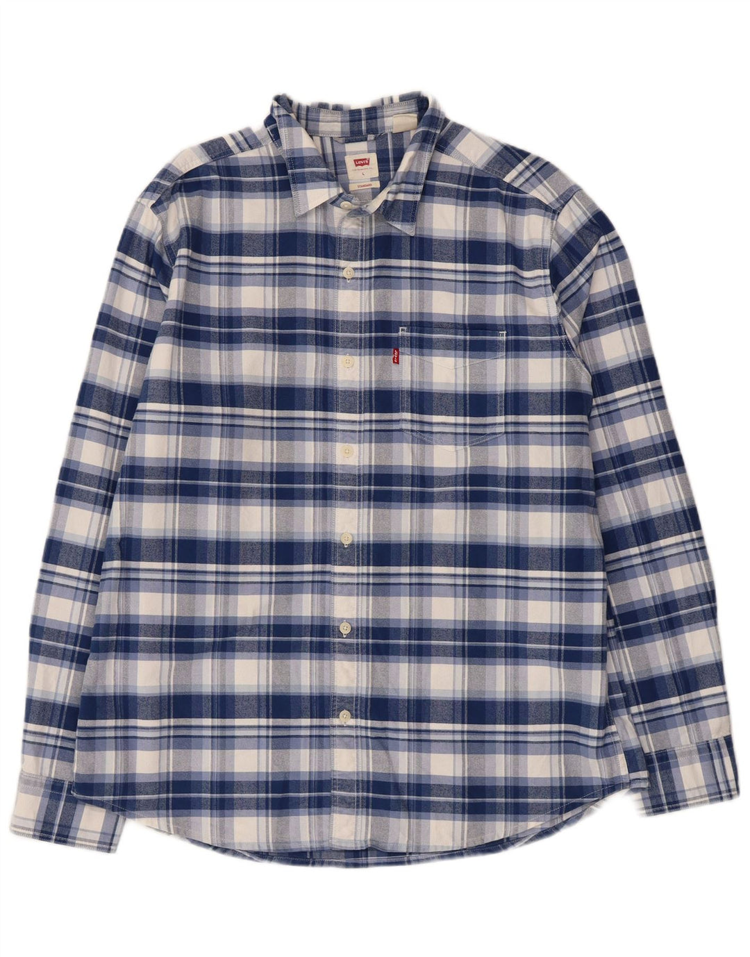 LEVI'S Mens Standard Fit Flannel Shirt Large Blue Check Cotton