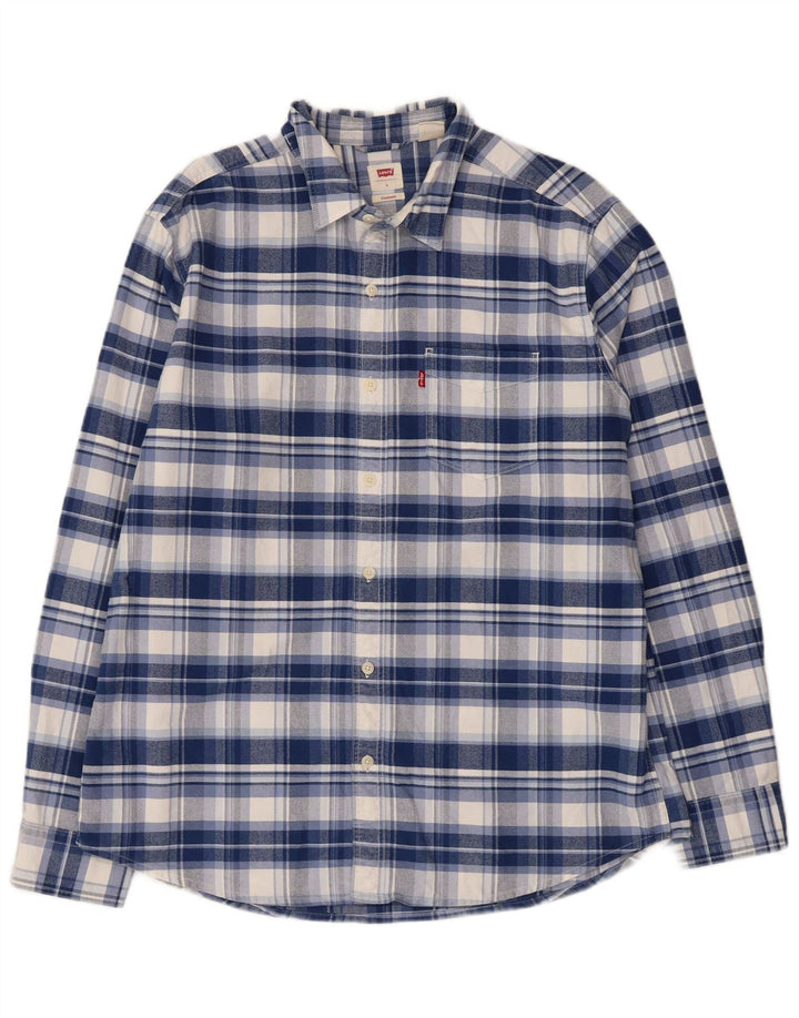 LEVI'S Mens Standard Fit Flannel Shirt Large Blue Check Cotton