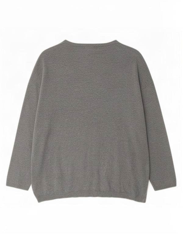 Zara Womens V-Neck Jumper Sweater UK 14 Medium Grey Flecked