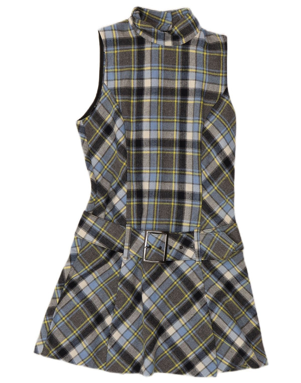 SISLEY Womens Sleeveless A-Line Dress UK 6 XS Multicoloured Check Wool