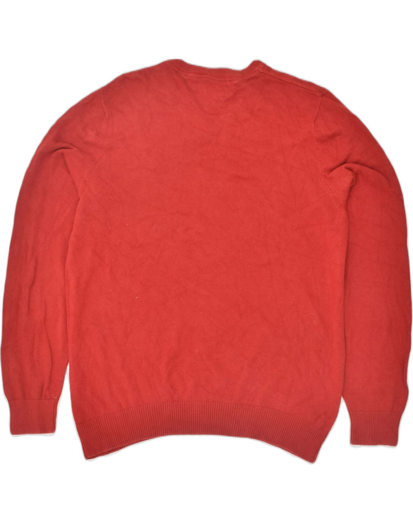 TOMMY HILFIGER Mens V-Neck Jumper Sweater Large Red Cotton | Vintage Tommy Hilfiger | Thrift | Second-Hand Tommy Hilfiger | Used Clothing | Messina Hembry 