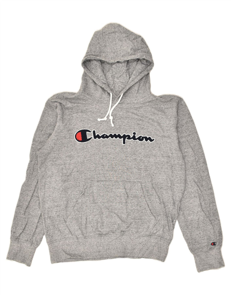 CHAMPION Womens Graphic Hoodie Jumper UK 16 Large Grey Flecked Cotton | Vintage Champion | Thrift | Second-Hand Champion | Used Clothing | Messina Hembry 