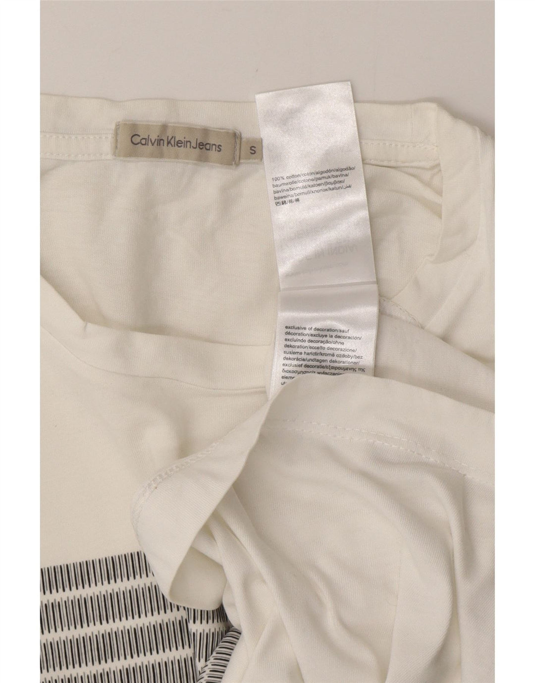 CALVIN KLEIN JEANS Mens Graphic T-Shirt Top Small White Cotton