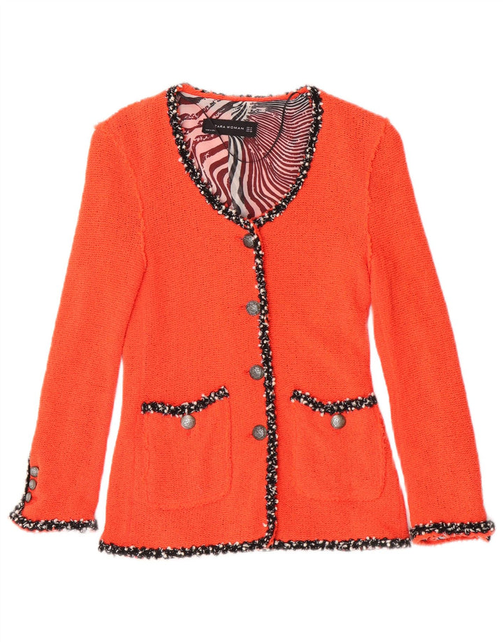 Zara Womens Knit 4 Button Blazer Jacket UK 12 Medium Orange Cotton