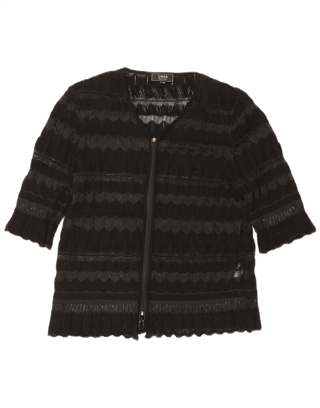 Liola Womens Short Sleeve Cardigan Sweater IT 48 XL Black Striped