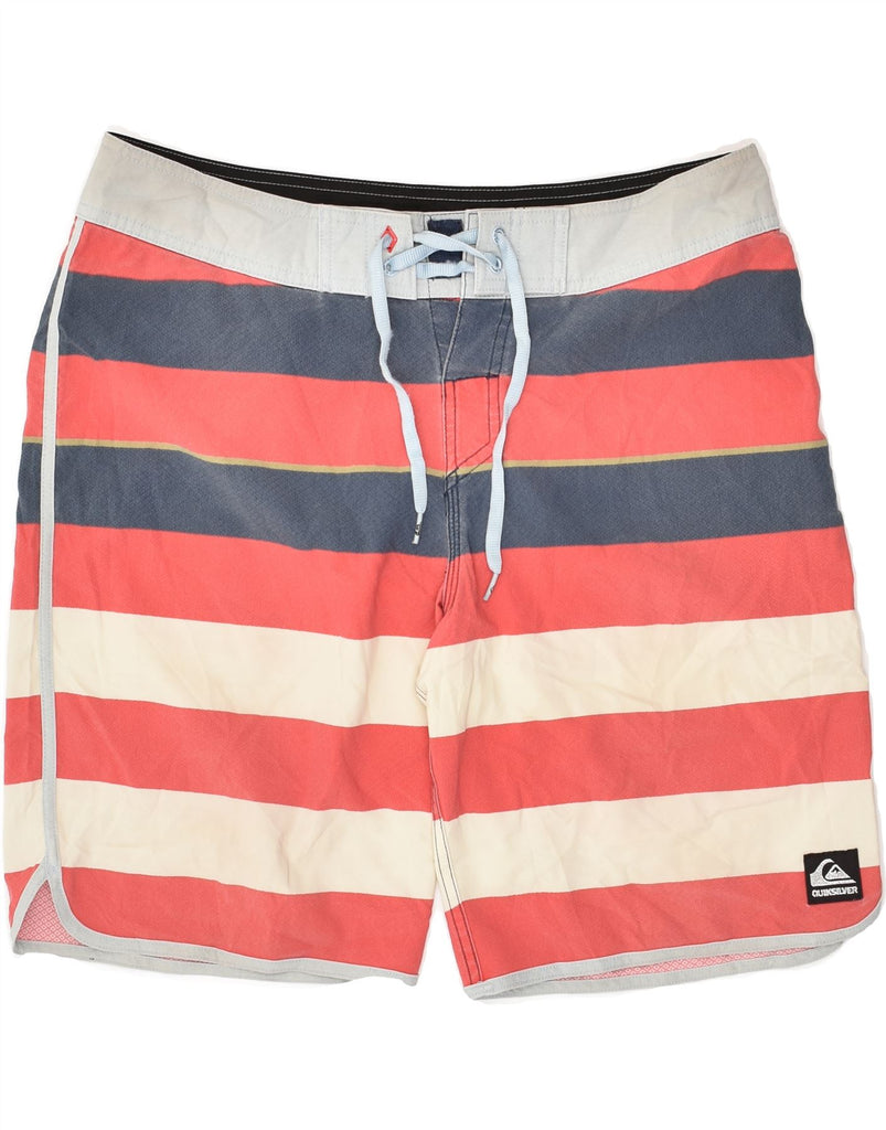 QUIKSILVER Mens Swimming Shorts Large Red Striped Polyester | Vintage Quiksilver | Thrift | Second-Hand Quiksilver | Used Clothing | Messina Hembry 