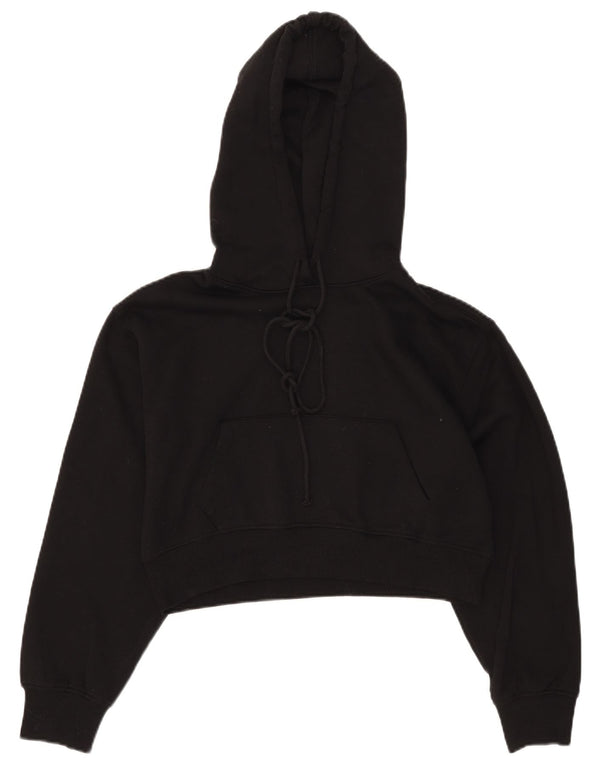 Zara Womens Crop Hoodie Jumper UK 14 Medium Black Polyester