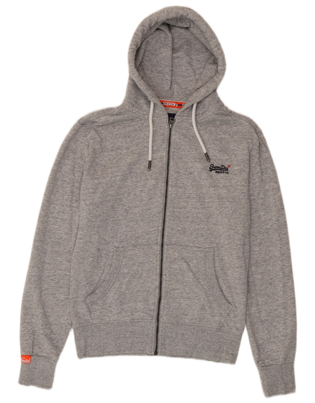 Superdry Mens Zip Hoodie Sweater Small Grey Flecked Cotton