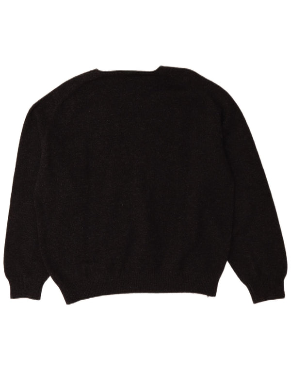 Henry Cottons Mens V-Neck Jumper Sweater Large Black Flecked Wool