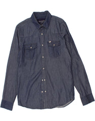 GUESS Mens Denim Shirt Medium Navy Blue Spotted Cotton