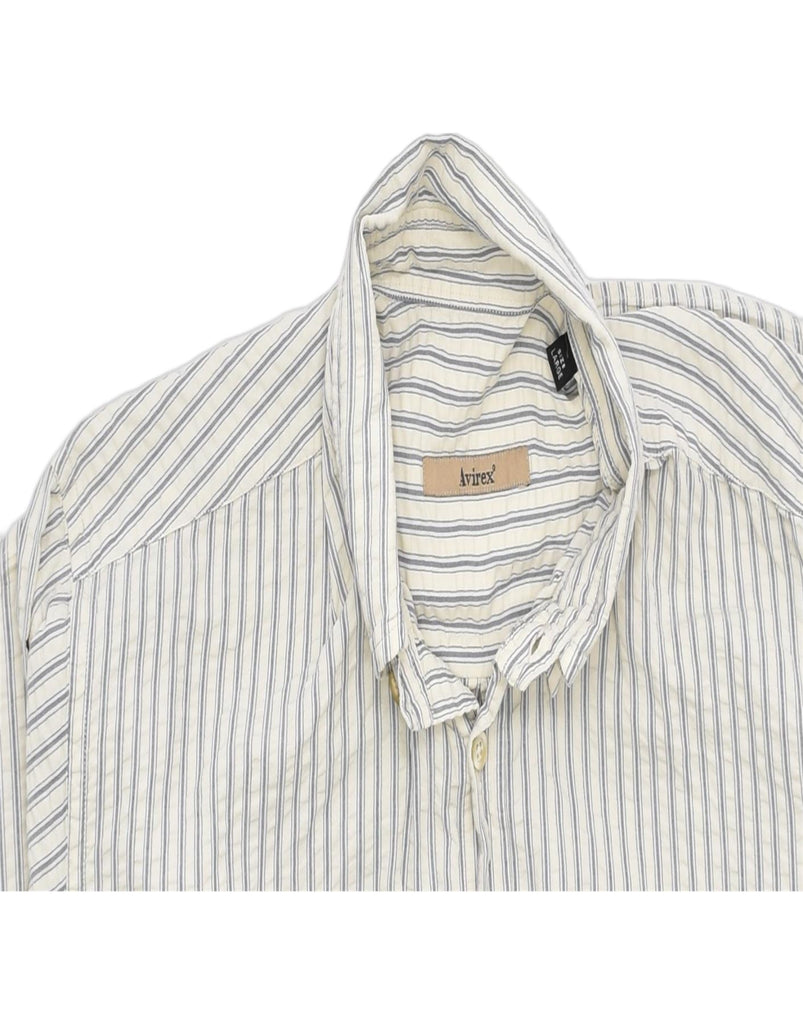 AVIREX Mens Shirt Large Beige Striped Cotton | Vintage | Thrift | Second-Hand | Used Clothing | Messina Hembry 