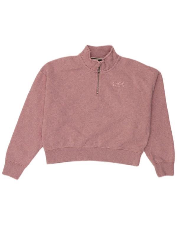 Fat Face Womens Crop Zip Neck Sweatshirt Jumper UK 12 Medium Pink Cotton