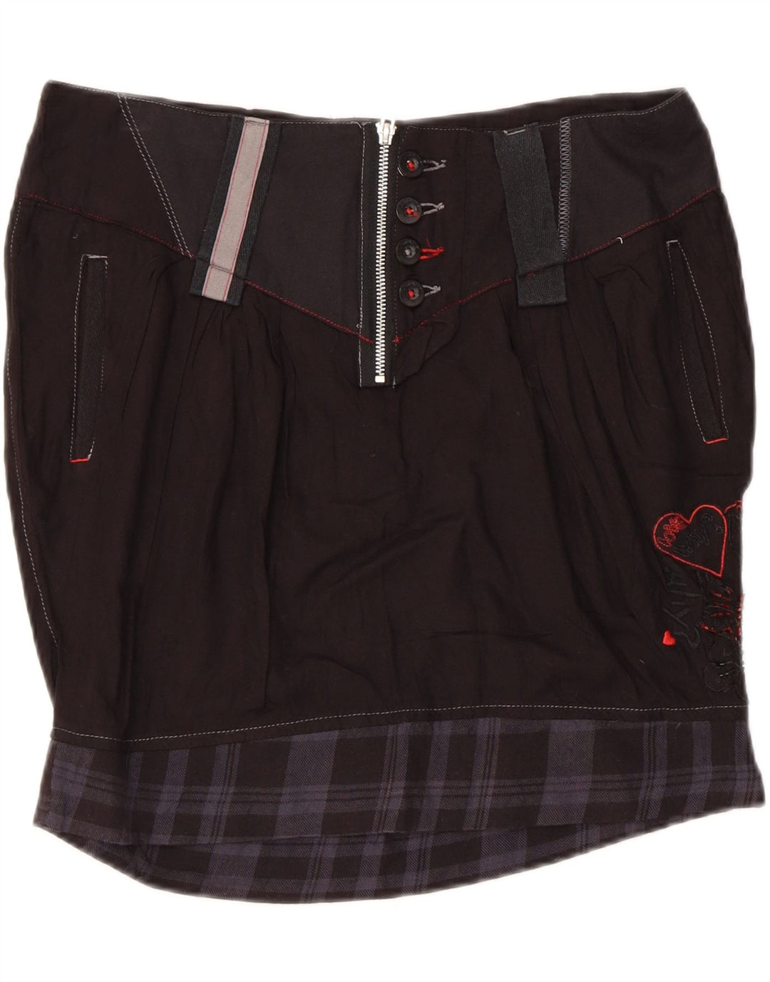 Desigual Womens Trumpet Skirt EU 38 Medium W32  Black Check Cotton