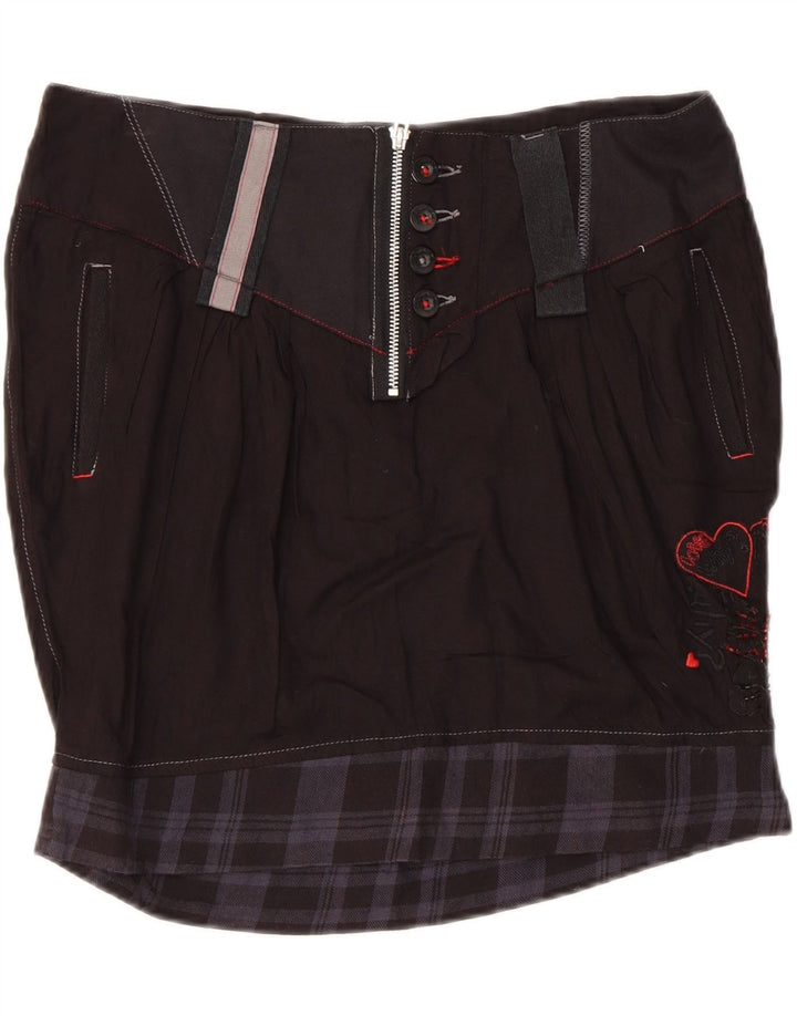 Desigual Womens Trumpet Skirt EU 38 Medium W32  Black Check Cotton