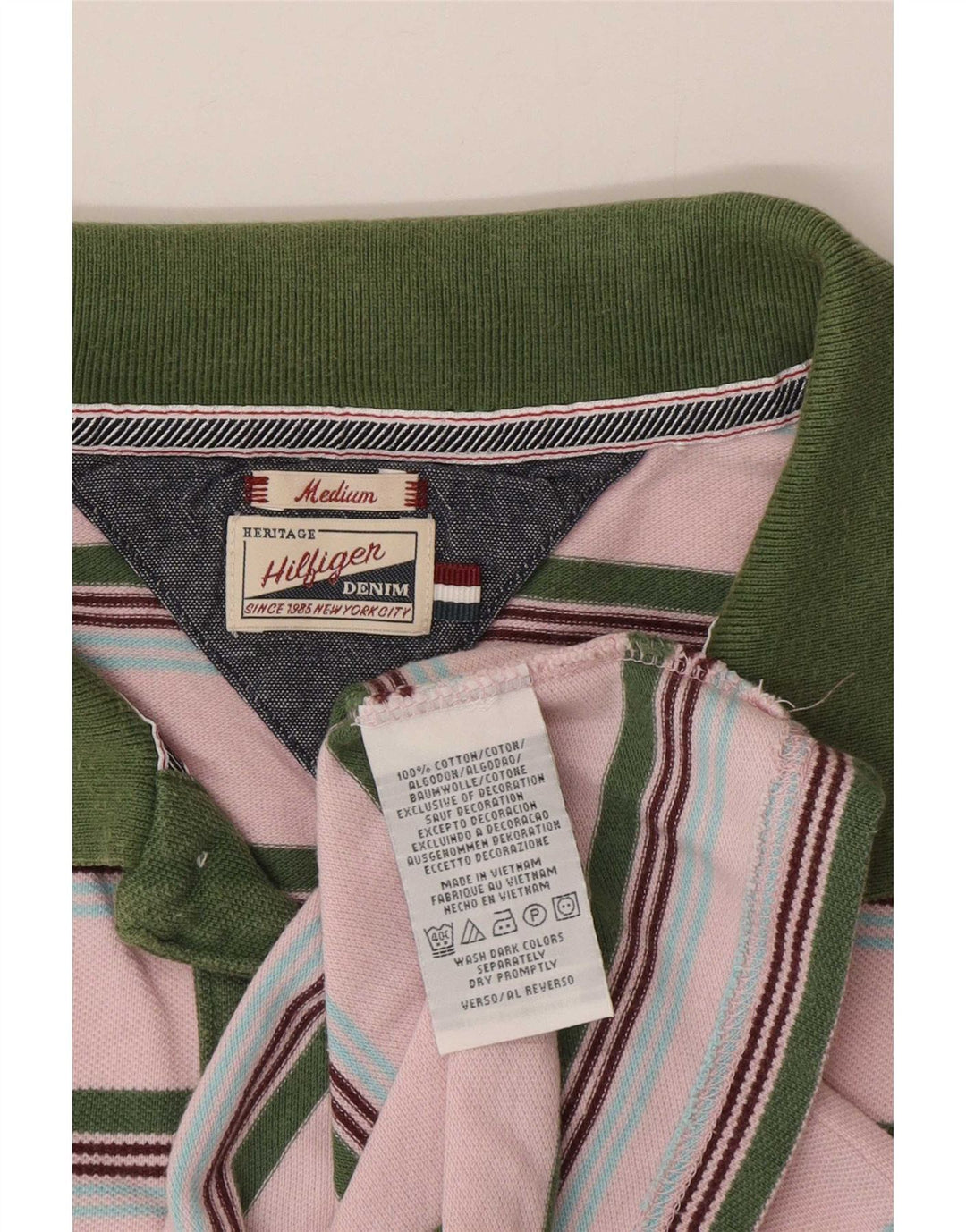 Tommy Hilfiger Mens Polo Shirt Medium Pink Striped Cotton
