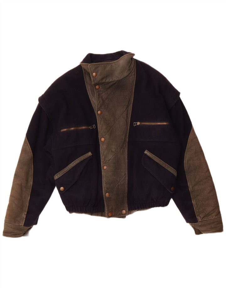 VITTORIO FORTI Womens Bomber Jacket IT 46 Large Navy Blue Viscose