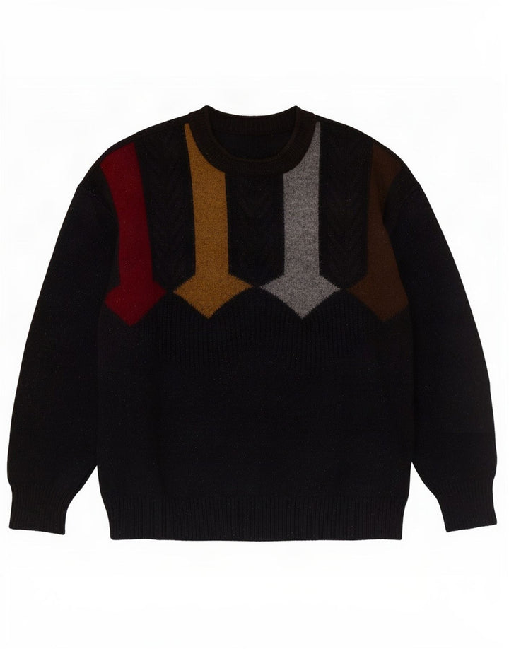 Vintage Mens Turtle Neck Jumper Sweater Large Black Geometric New Wool
