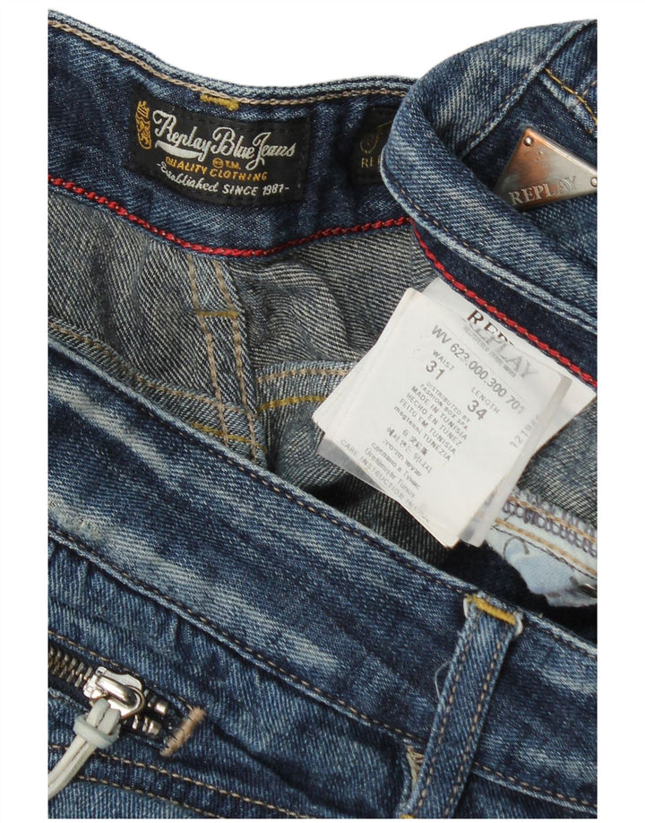 Replay Womens Distressed Straight Jeans W31 L34 Blue Cotton