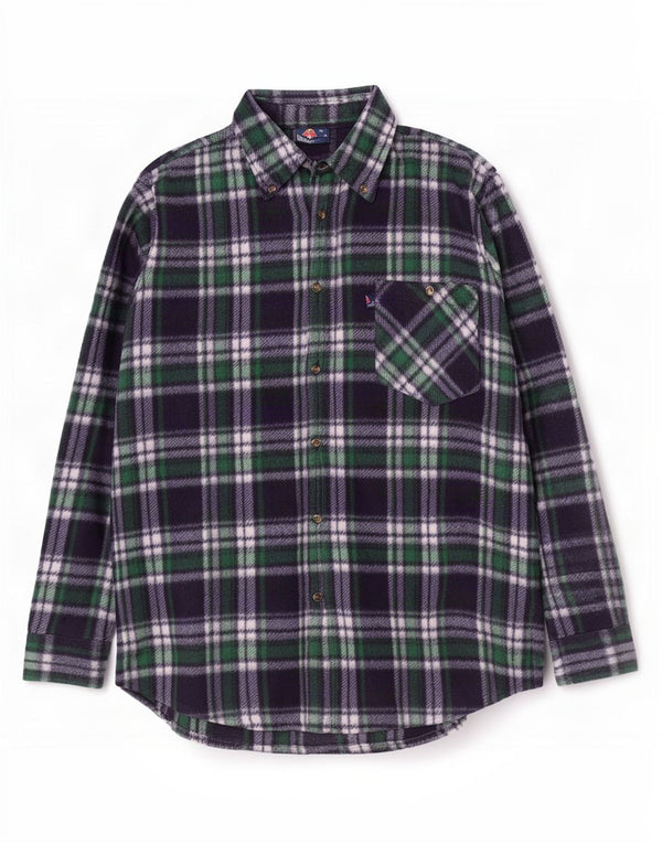 Vintage Mens Fleece Shirt XL Navy Blue Check Polyester