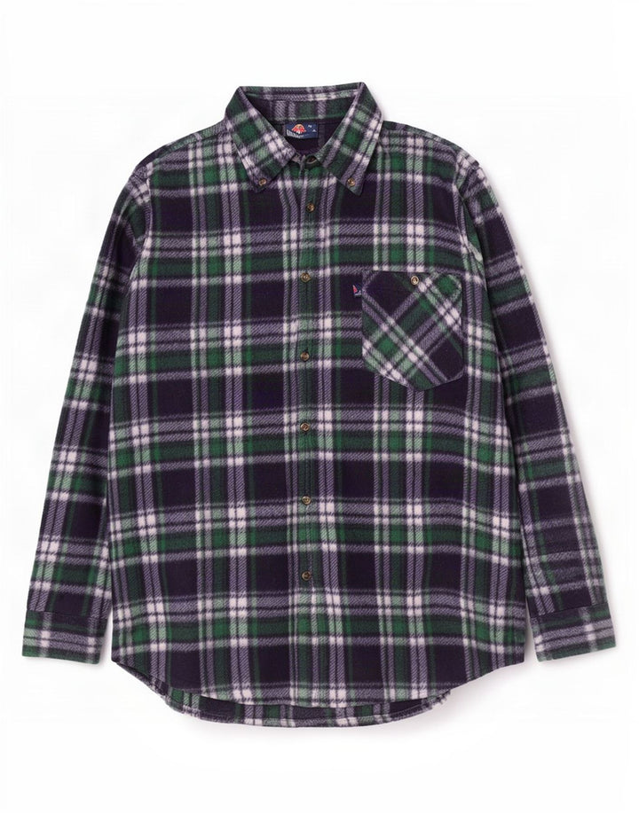 Vintage Mens Fleece Shirt XL Navy Blue Check Polyester