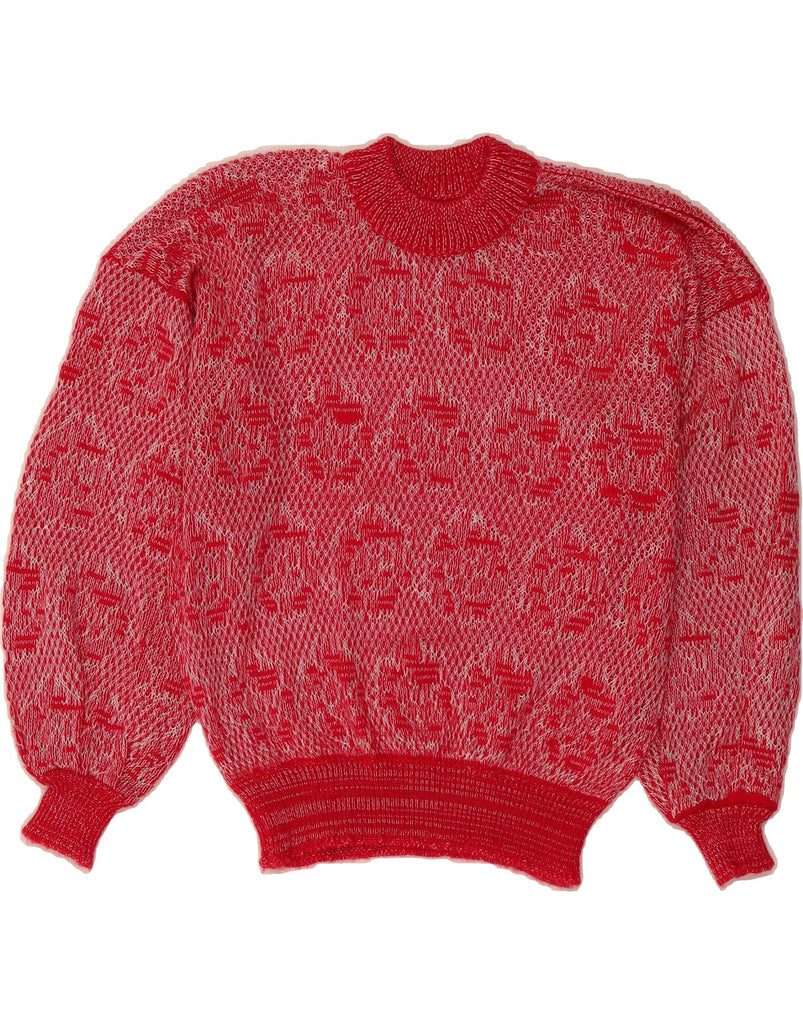 VINTAGE Womens Abstract Pattern Crew Neck Jumper Sweater UK 14 Medium Red Vintage Vintage and Second-Hand Vintage from Messina Hembry 