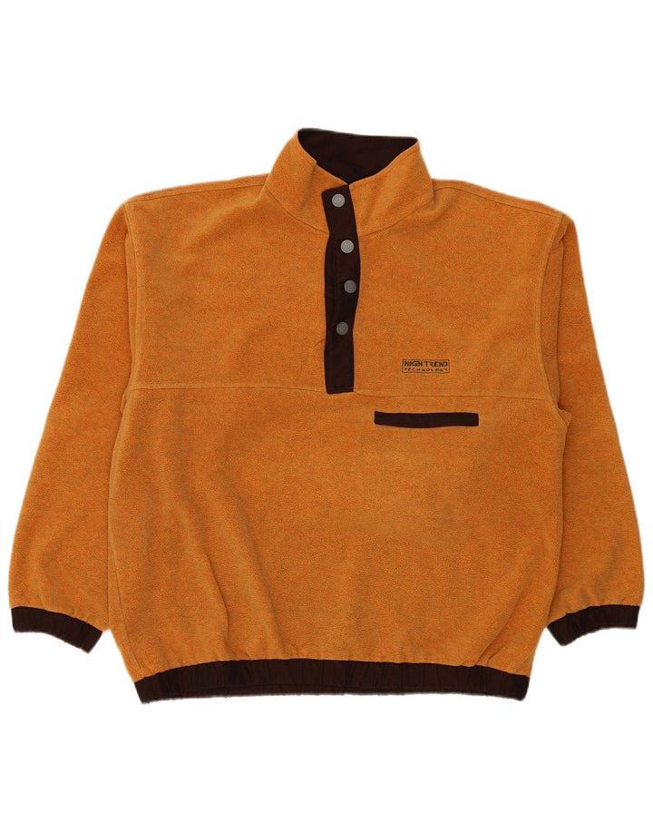 Vintage Mens Button Neck Fleece Jumper XL Orange Polyester