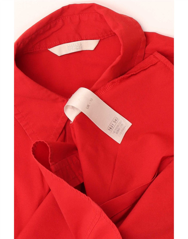 Marks & Spencer Womens 3/4 Sleeve Shirt UK 10 Small Red Cotton