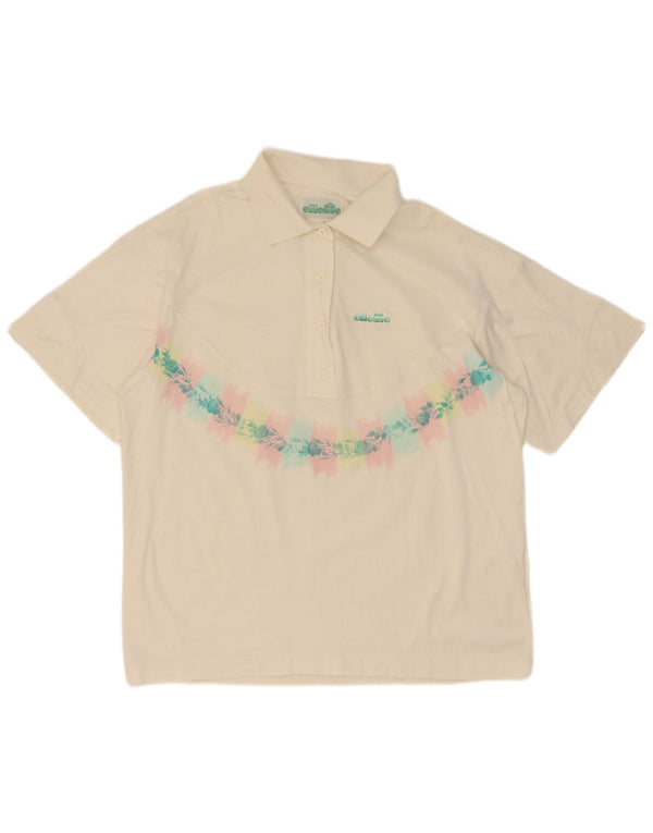 Ellesse Womens Polo Shirt IT 44 Medium White Floral Cotton