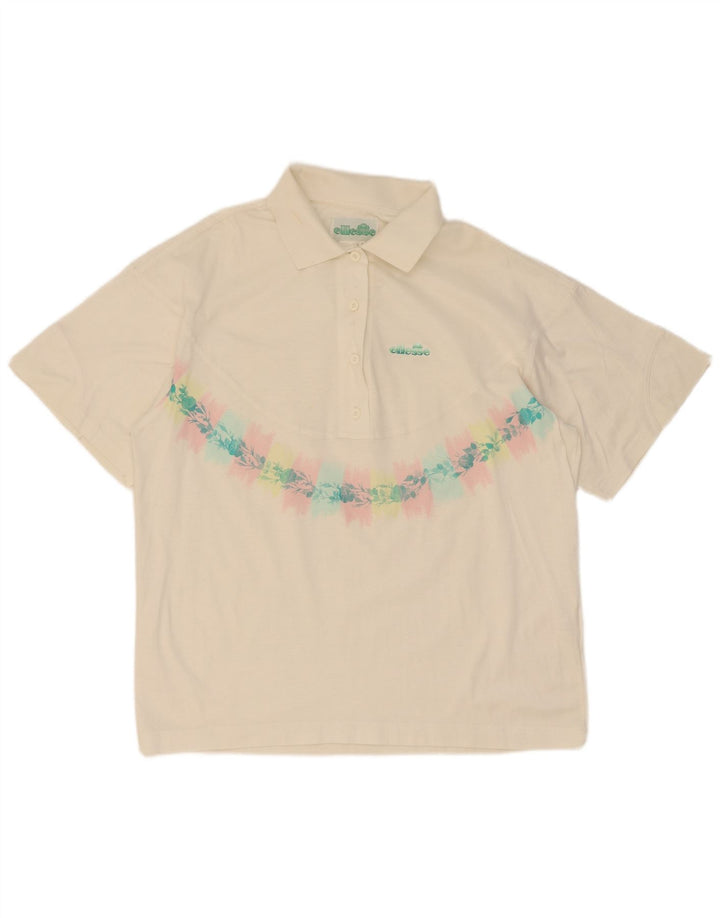 Ellesse Womens Polo Shirt IT 44 Medium White Floral Cotton