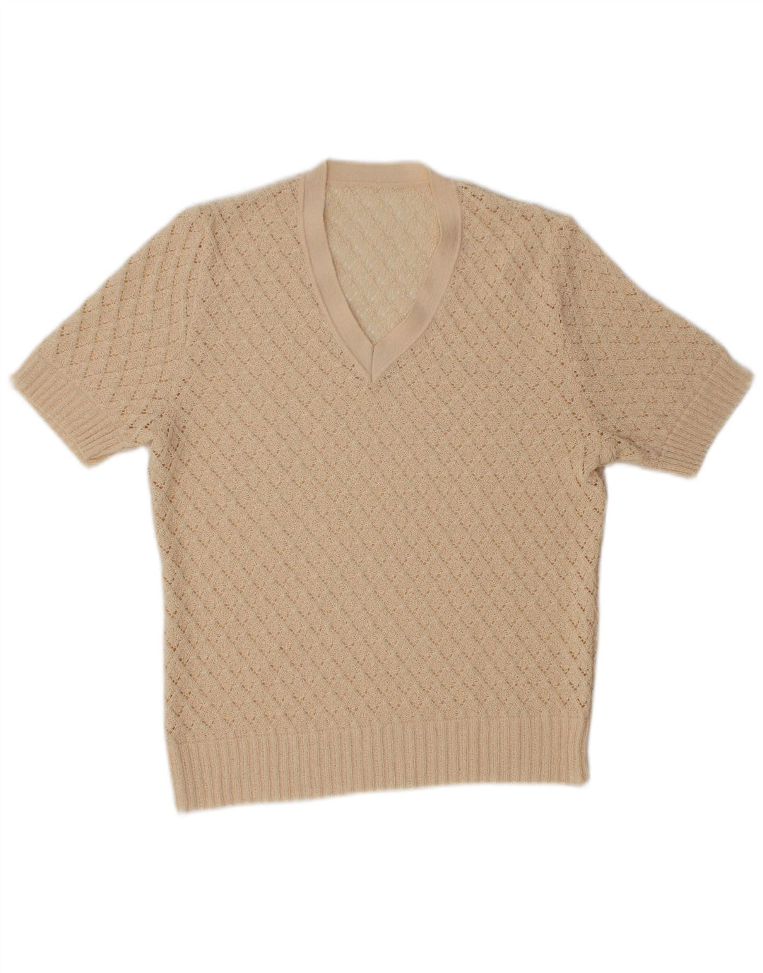 VINTAGE Womens Short Sleeve V-Neck Jumper Sweater IT 42 Medium Off White