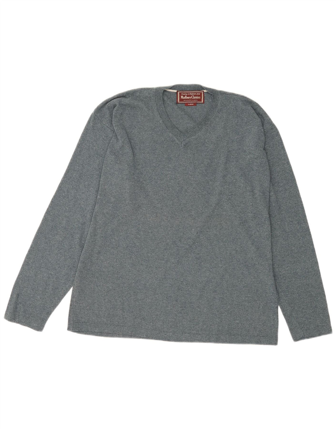 Marlboro Classics Mens V-Neck Jumper Sweater Large Grey Flecked Acrylic