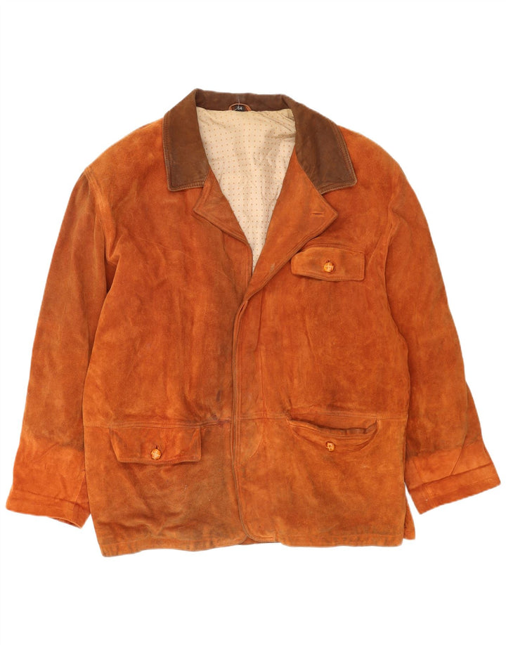 Vintage Mens Suede Windbreaker Jacket EU 54 2XL Brown Leather