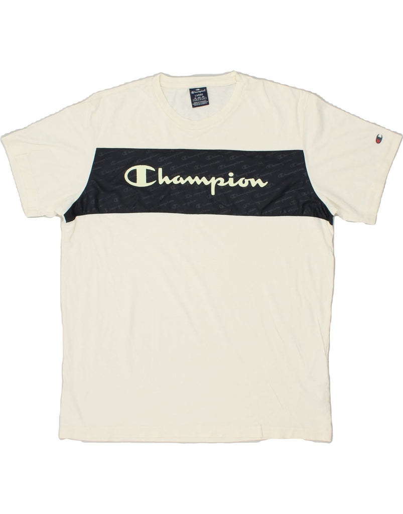 CHAMPION Mens Graphic T-Shirt Top Large Beige Cotton | Vintage Champion | Thrift | Second-Hand Champion | Used Clothing | Messina Hembry 