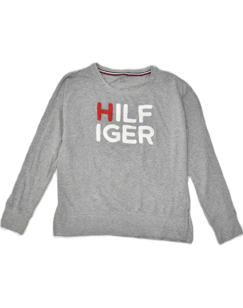 TOMMY HILFIGER Womens Graphic Sweatshirt Jumper UK 10 Small Grey Cotton | Vintage Tommy Hilfiger | Thrift | Second-Hand Tommy Hilfiger | Used Clothing | Messina Hembry 