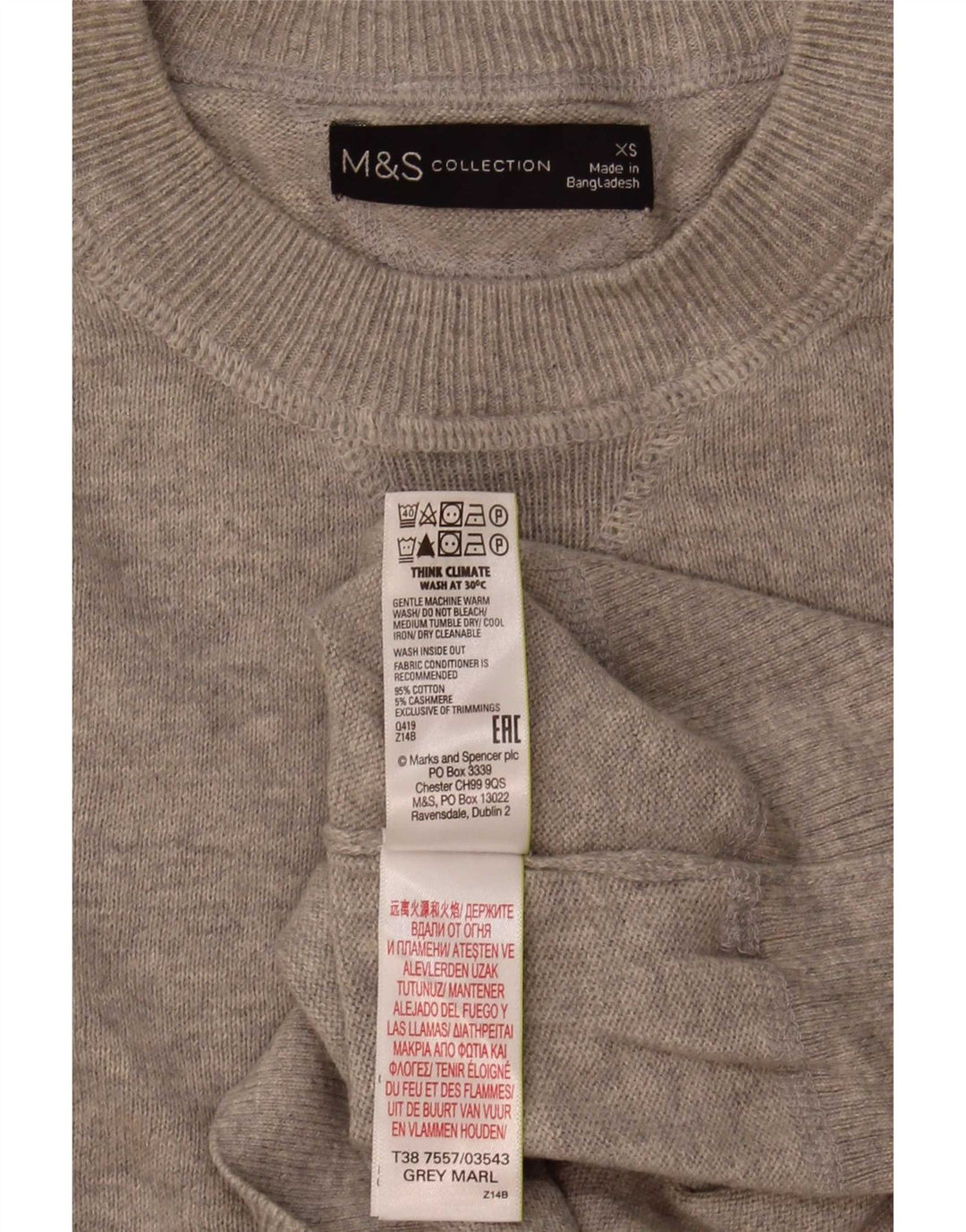 Marks & Spencer Mens Crew Neck Jumper Sweater XS Grey Cotton