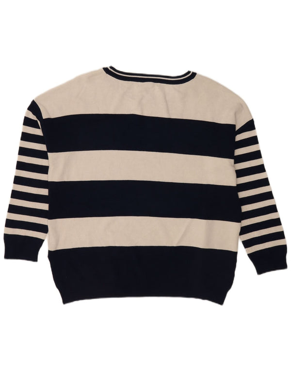 Crew Clothing Womens Neck Jumper Sweater UK 16 Large Navy Blue Striped