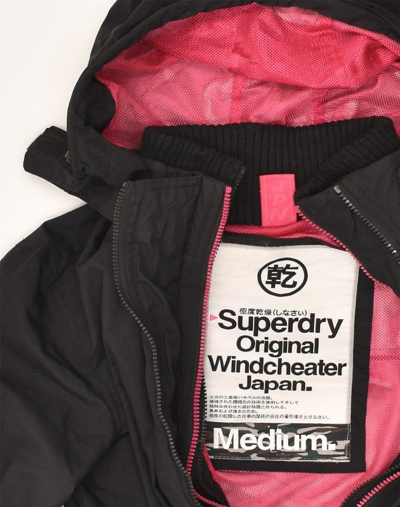 SUPERDRY Womens Hooded Windbreaker Jacket UK 12 Medium Black Polyester | Vintage Superdry | Thrift | Second-Hand Superdry | Used Clothing | Messina Hembry 