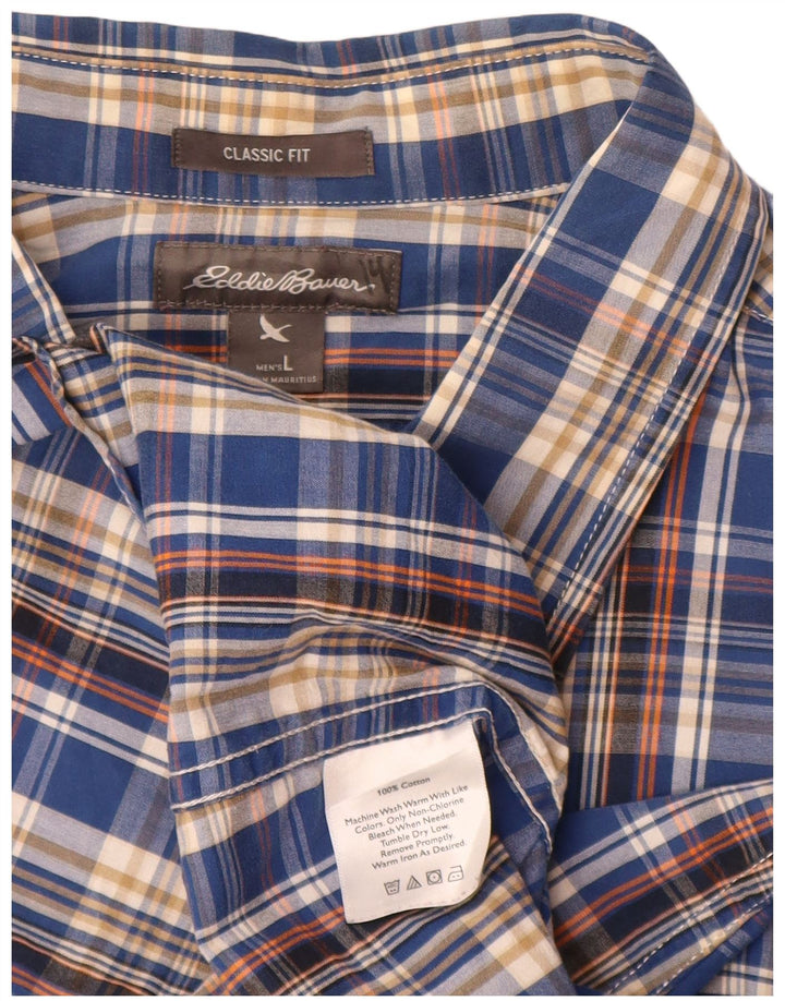 Eddie Bauer Mens Classic Fit Shirt Large Blue Check Cotton