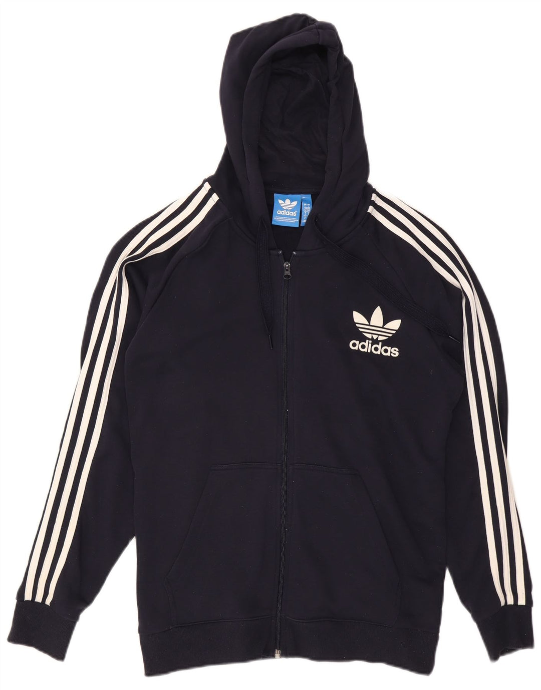 ADIDAS Mens Zip Hoodie Sweater Large Navy Blue Cotton