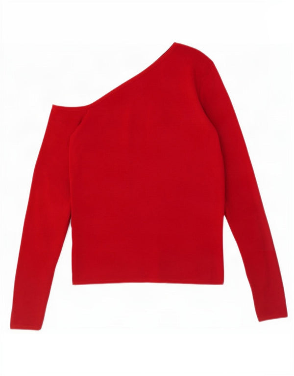 Zara Womens Crop One Shoulder Top UK 12 Medium Red Viscose