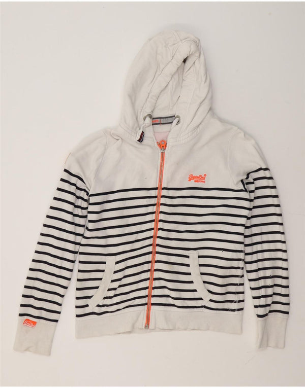 Superdry Womens Zip Hoodie Sweater UK 18 XL White Striped Cotton