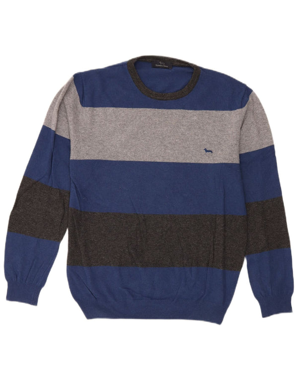 Harmont & Blaine Mens Crew Neck Jumper Sweater Large Blue Striped Polyamide