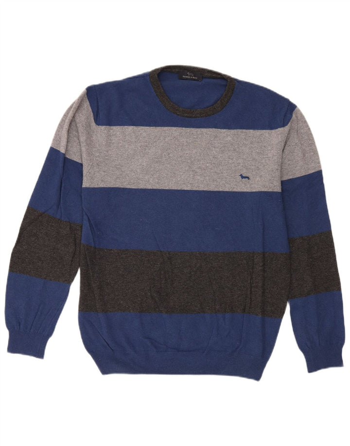 Harmont & Blaine Mens Crew Neck Jumper Sweater Large Blue Striped Polyamide